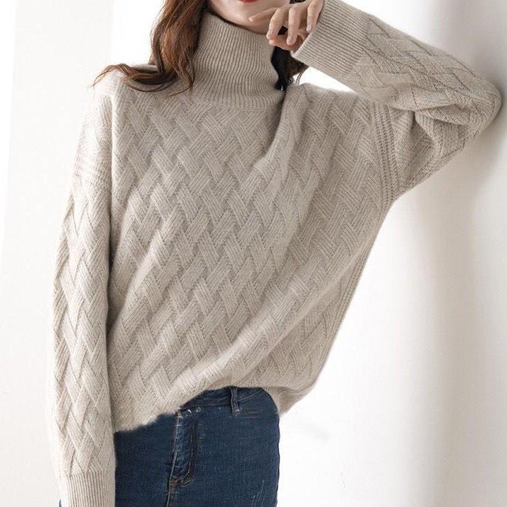 Aurora Mock Neck Cashmere Sweater (Beige S) - Women's Clothing | Zavonix