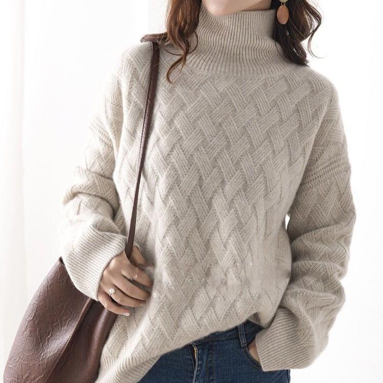 Aurora Mock Neck Cashmere Sweater (Beige S) - Women's Clothing | Zavonix