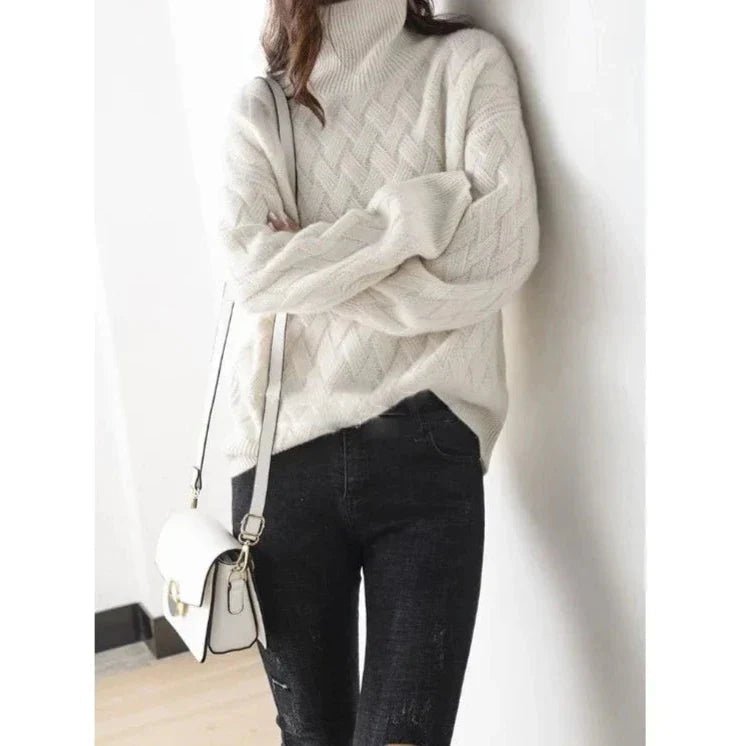 Aurora Mock Neck Cashmere Sweater (Cream S) - Women's Clothing | Zavonix
