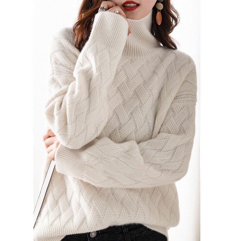 Aurora Mock Neck Cashmere Sweater (Cream S) - Women's Clothing | Zavonix
