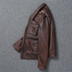 Authentic Bovine Leather Coat - Genuine Durable Leather Jacket (Brown XS) - Jacket | Zavonix