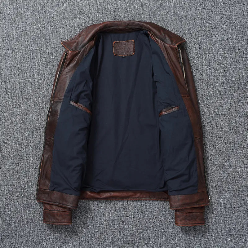 Authentic Bovine Leather Coat - Genuine Durable Leather Jacket (Brown XS) - Jacket | Zavonix