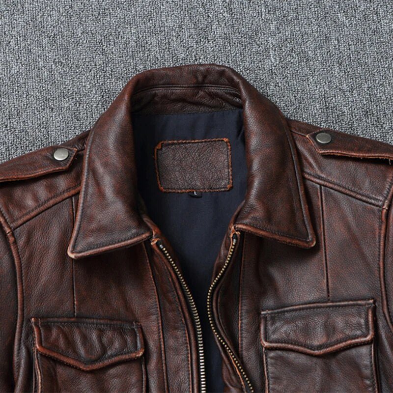 Authentic Bovine Leather Coat - Genuine Durable Leather Jacket (Brown XS) - Jacket | Zavonix