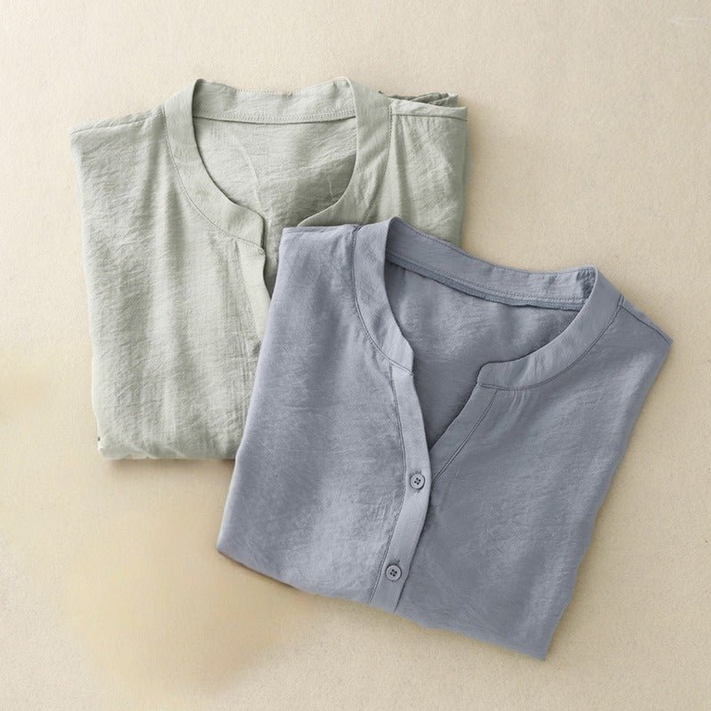 ALICIA LINEN BLOUSE (Light Green XS) - | Zavonix