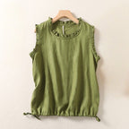ANNA LINEN TOP (Olive Green XS) - | Zavonix