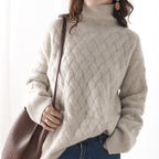 Aurora Mock Neck Cashmere Sweater (Beige S) - Women's Clothing | Zavonix