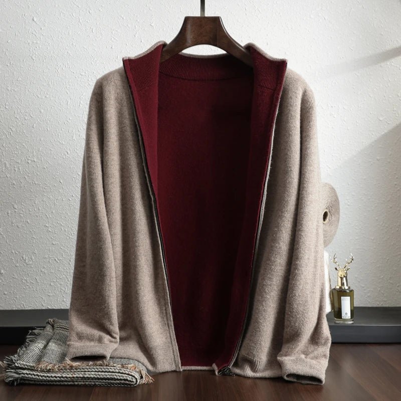 Avaniro — Soft Cashmere Merino Wool Jacket for Cozy Comfort (Camel - Burgundy XS) - | Zavonix