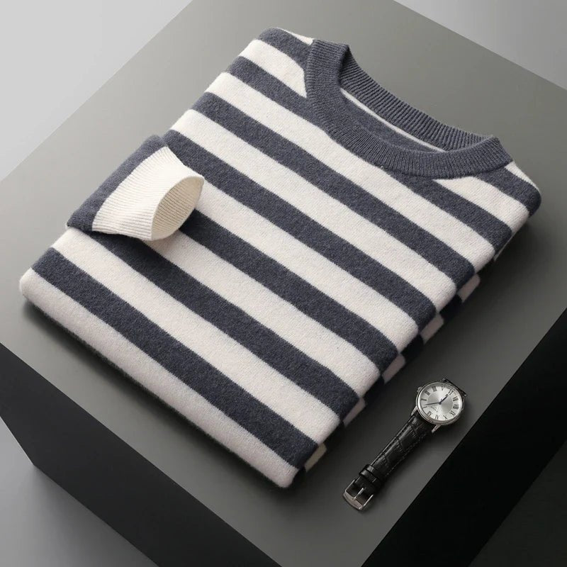 Avencea — Soft Wool Blend Stripe Sweater for Warmth and Comfort (Navy Blue S) - | Zavonix