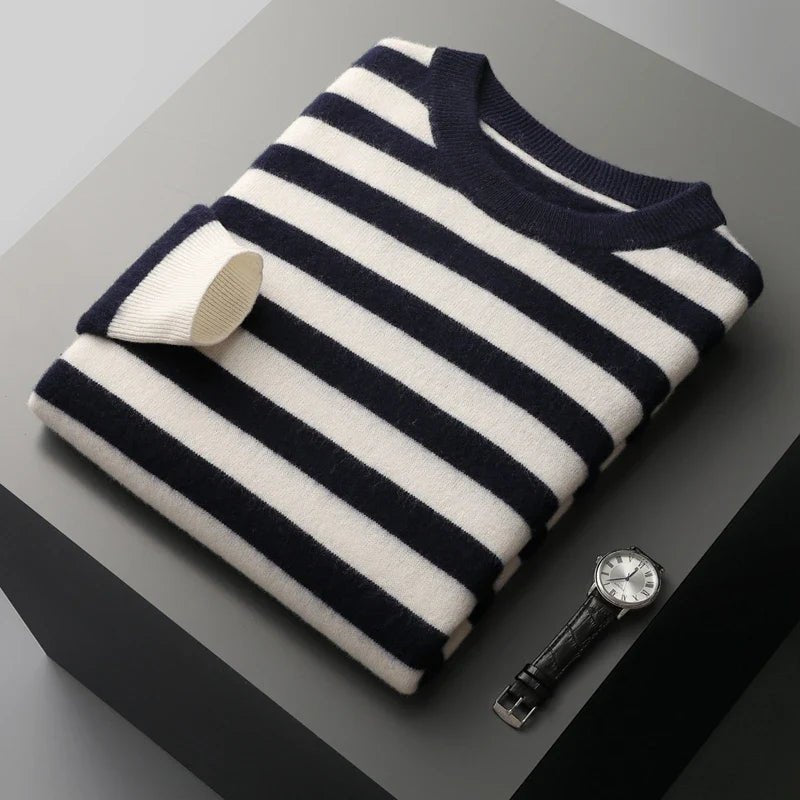 Avencea — Soft Wool Blend Stripe Sweater for Warmth and Comfort (Navy Blue S) - | Zavonix