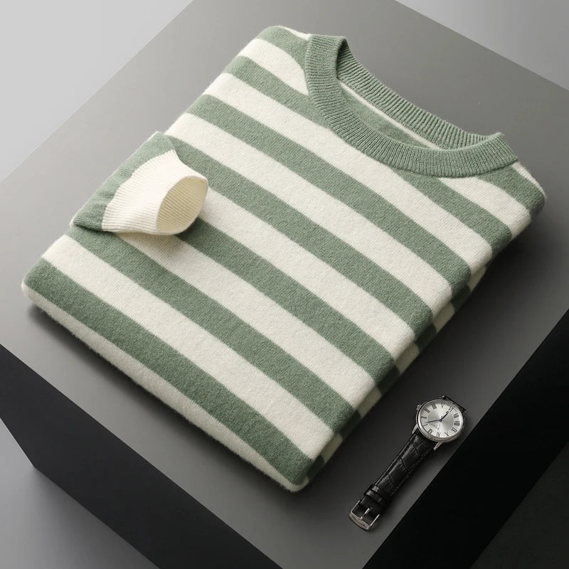 Avencea — Soft Wool Blend Stripe Sweater for Warmth and Comfort (Green S) - | Zavonix