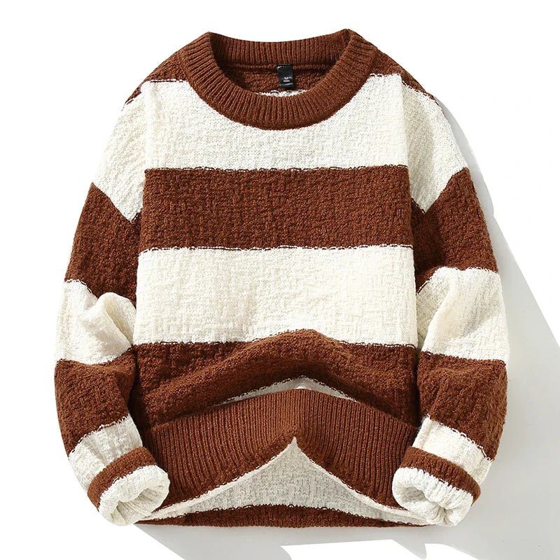 Arlow Sweater — Cozy Thick Knit Striped Pullover for Cooler Weather (Black S) - | Zavonix