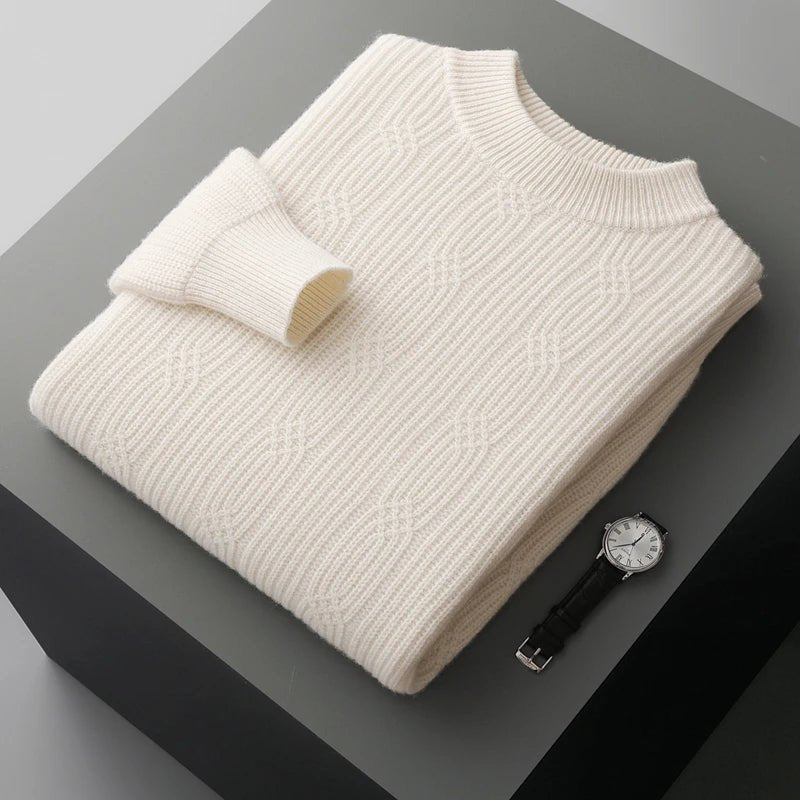 Avielon — Cashmere Merino Wool Sweater with Cozy Mock Neck (White S) - | Zavonix
