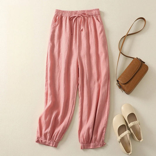Naroa Linen Pants — Breathable Cotton-Linen Harem Pants with Relaxed Fit