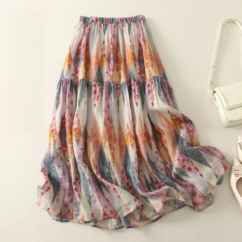 Norla — Lightweight Linen Colorwave Skirt with Structured Folds