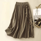 Liora — Women's Breathable Linen Skirt with Ruffled Side and Adjustable Ties