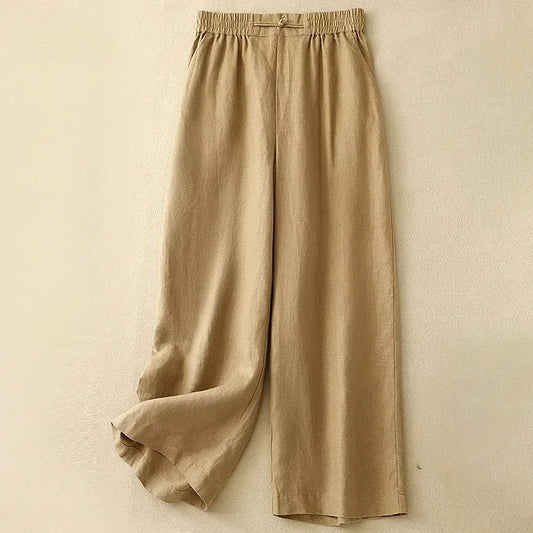 Elara Linen Pants — Soft Wide-Leg Trousers with Elastic Waistband