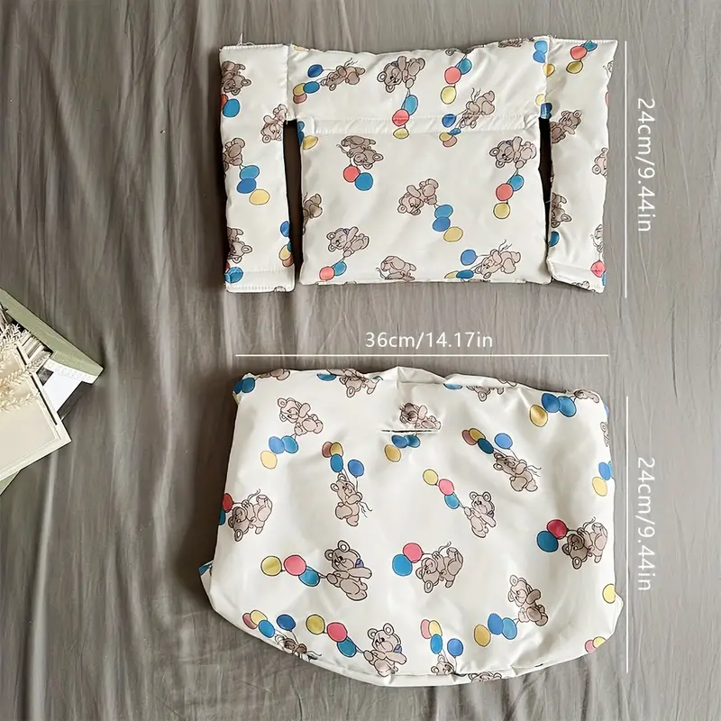 Balloon-bear seat and backrest cushions laid flat with 36 cm width and 24 cm height measurements