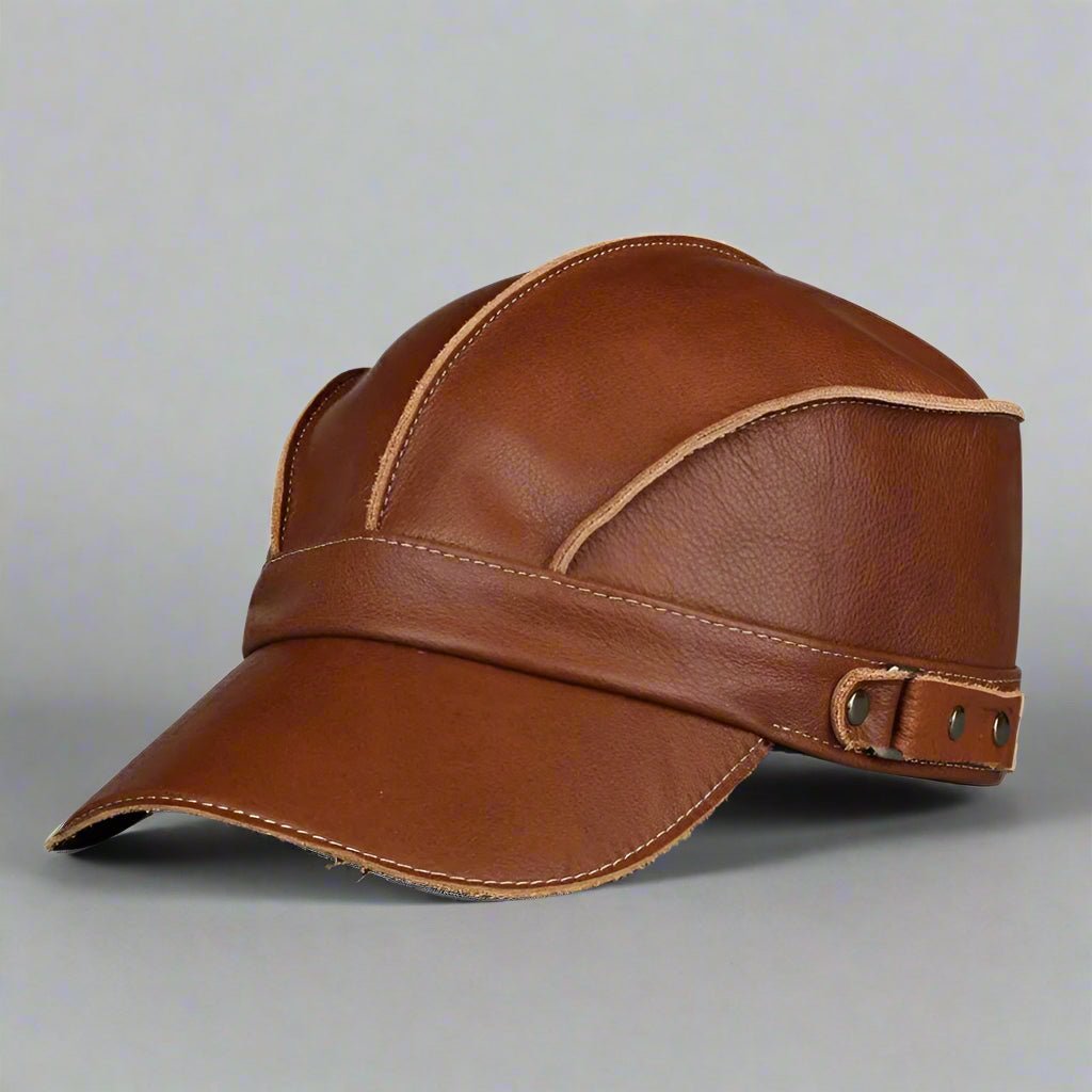 "Barrington" Genuine Leather Hat (Brown S) - | Zavonix