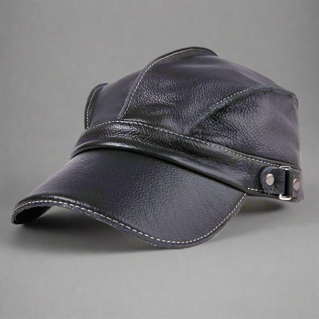 "Barrington" Genuine Leather Hat (Dark Blue S) - | Zavonix