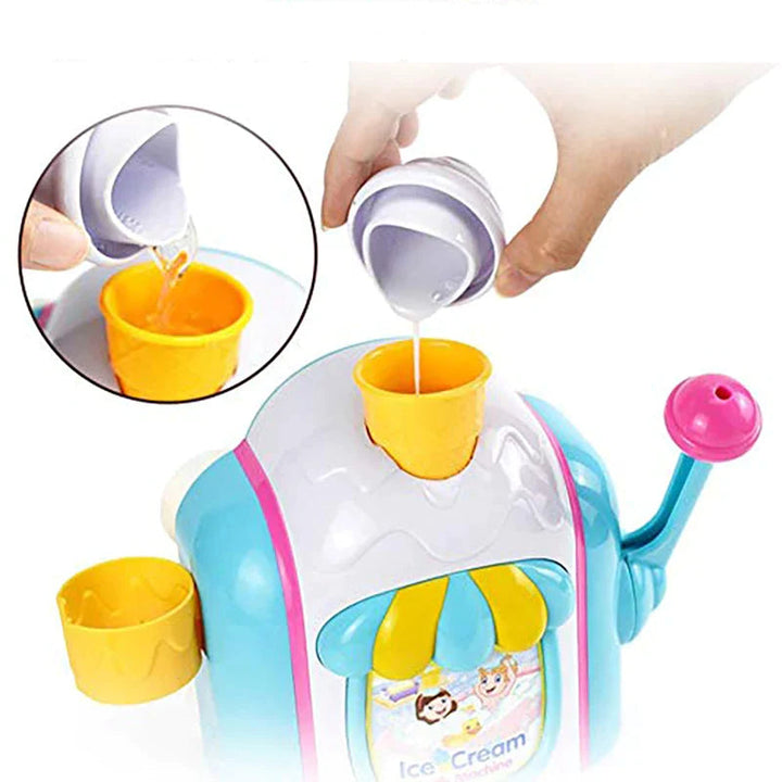 Liquid being poured into the yellow top opening of the foam bath toy