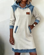 Elaris Shift Dress — Color Block Knee-Length Dress with Pockets