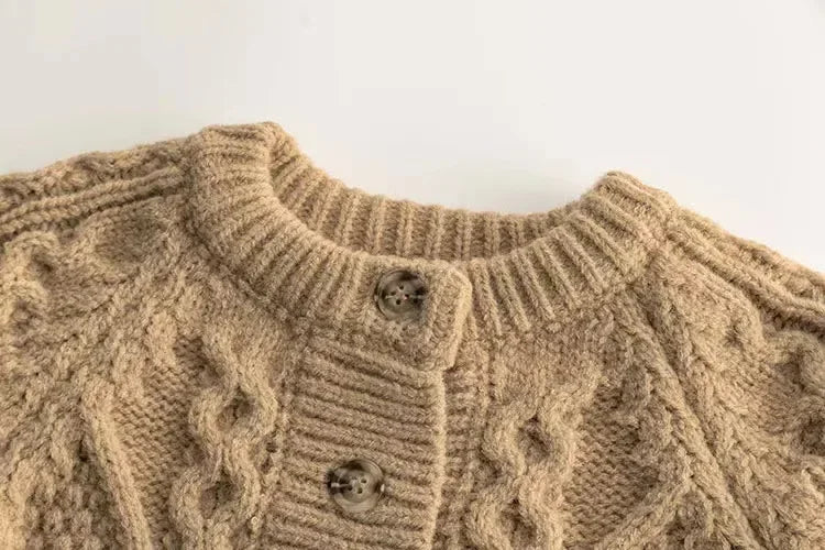 Close-up of the beige cardigan&