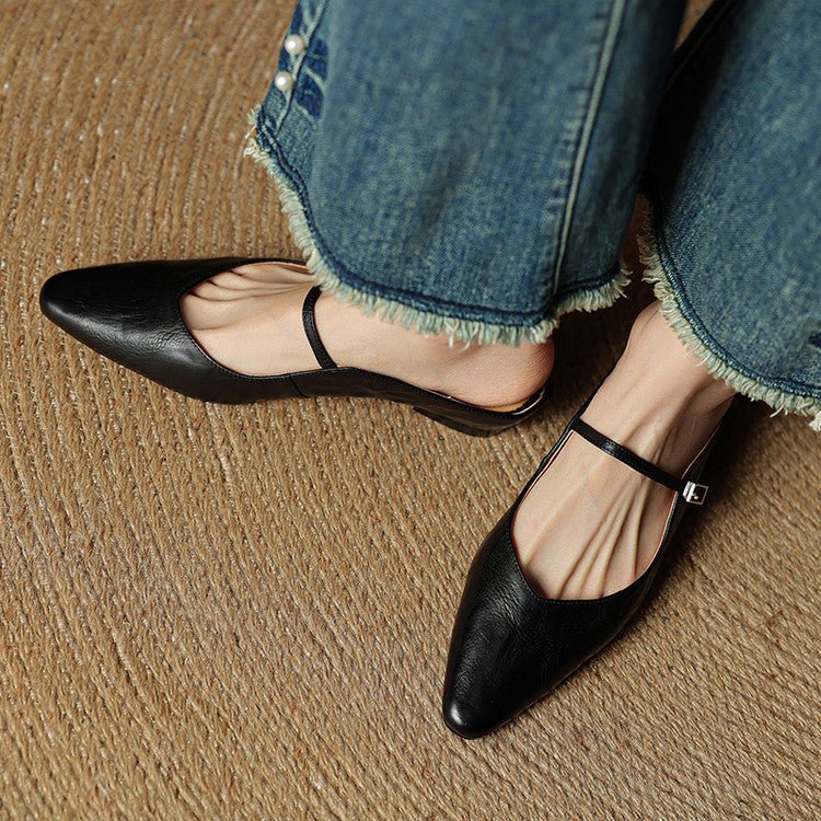Belleza Genuine Leather Pointed - Toe Slip - Ons (Black US 4 / EU 35) - | Zavonix