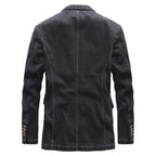 Bilia Men's Denim Jacket | Classic Dark - Wash Design with Vintage Wooden Buttons (Black XS) - Jackets | Zavonix