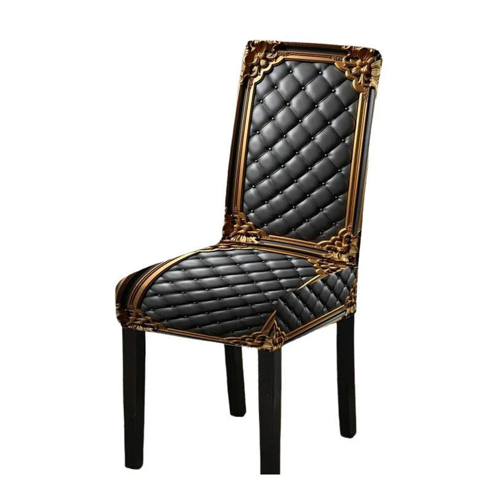 Black Gold Stretch Dining Chair Cover Product Image 01