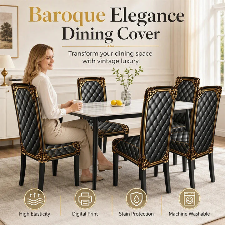 Black Gold Stretch Dining Chair Cover Product Image 02