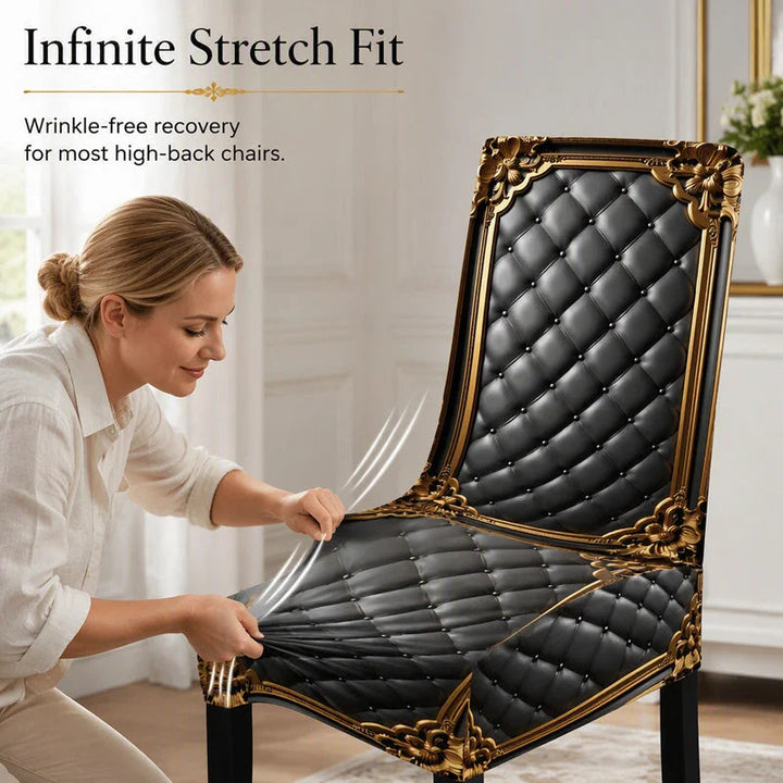 Black Gold Stretch Dining Chair Cover Product Image 04