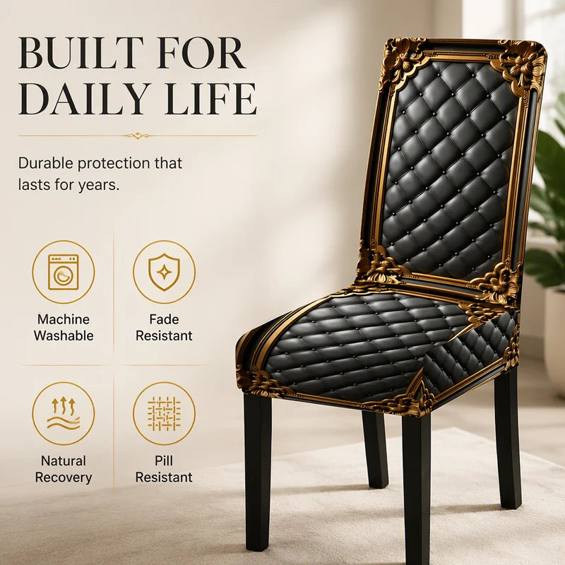 Black Gold Stretch Dining Chair Cover Product Image 05