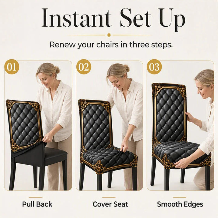 Black Gold Stretch Dining Chair Cover Product Image 09