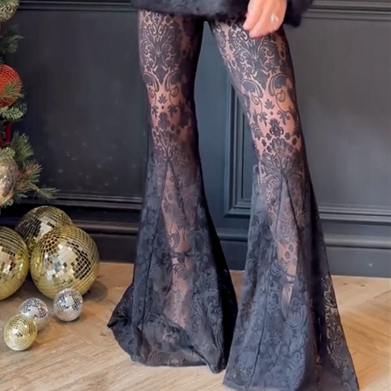 Black Lace Flare Pants Blazer Set Product Image 10