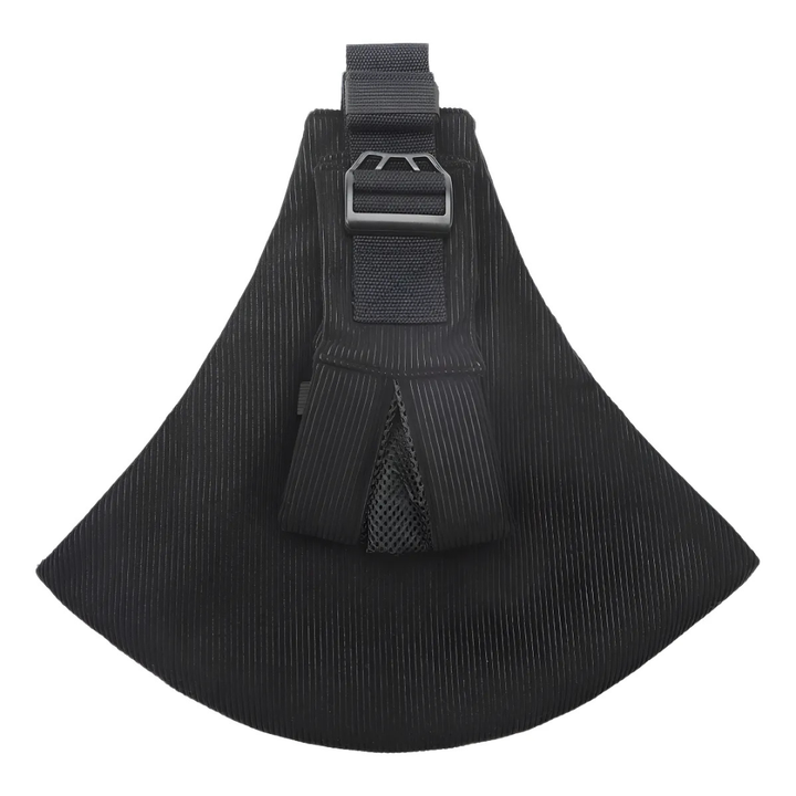 Black ribbed hip carrier with a black buckle and adjustable strap