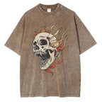 Blazing Skull Cotton T-Shirt (Brown S) - Jacket | Zavonix