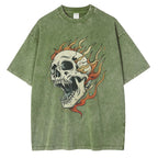 Blazing Skull Cotton T-Shirt (Grey S) - Jacket | Zavonix