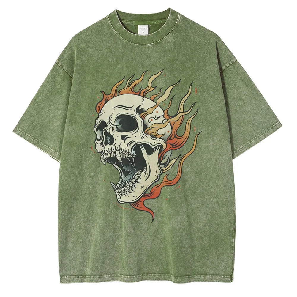 Blazing Skull Cotton T-Shirt (Grey S) - Jacket | Zavonix
