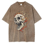 Blazing Skull Cotton T-Shirt (Grey S) - Jacket | Zavonix