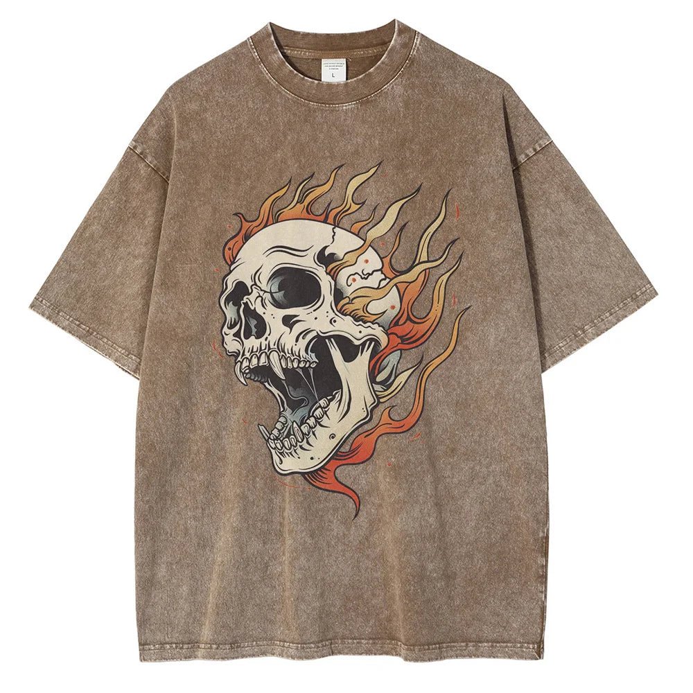 Blazing Skull Cotton T-Shirt (Grey S) - Jacket | Zavonix