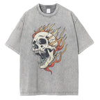 Blazing Skull Cotton T-Shirt (Grey S) - Jacket | Zavonix