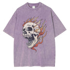 Blazing Skull Cotton T-Shirt (Grey S) - Jacket | Zavonix