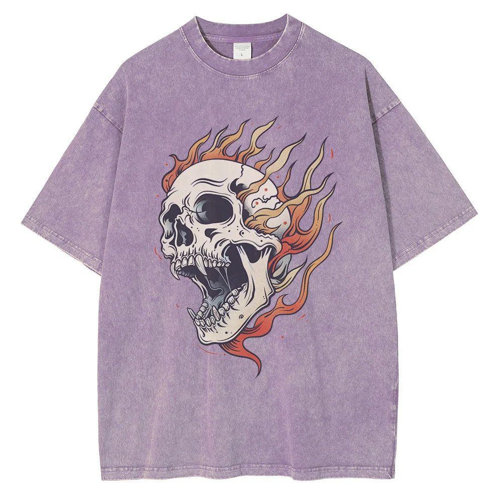 Blazing Skull Cotton T-Shirt (Grey S) - Jacket | Zavonix