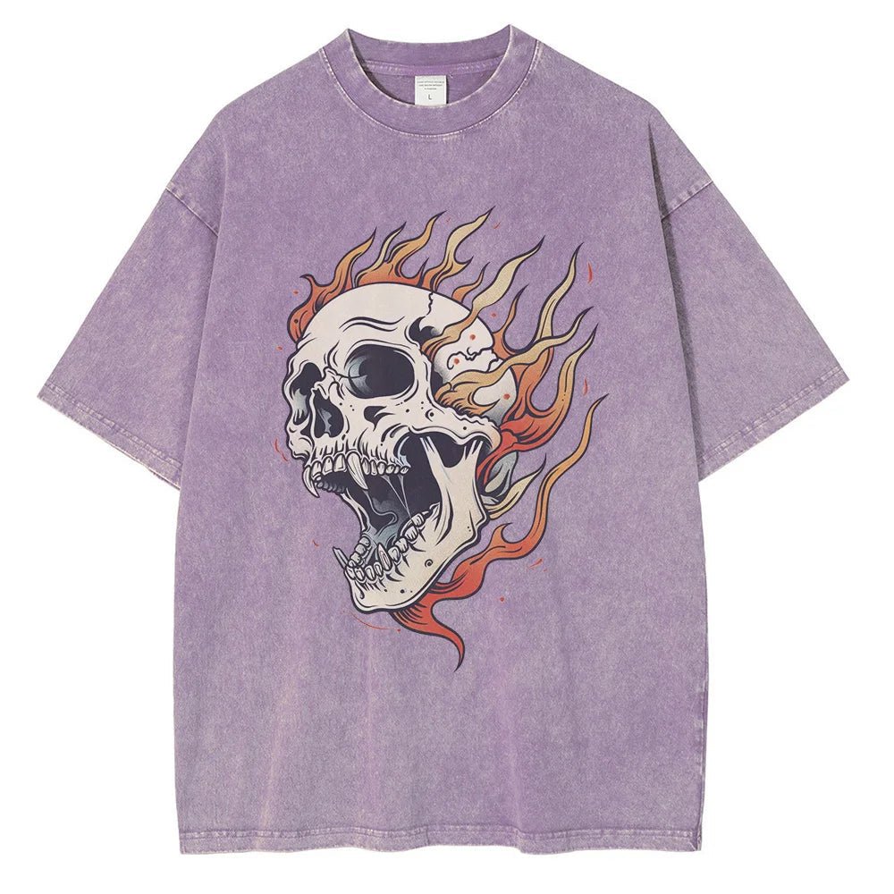 Blazing Skull Cotton T-Shirt (Purple S) - Jacket | Zavonix