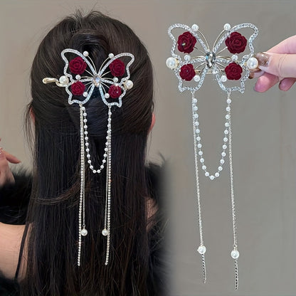 Blooming Butterfly Rhinestone Hair Pin Product Image 01