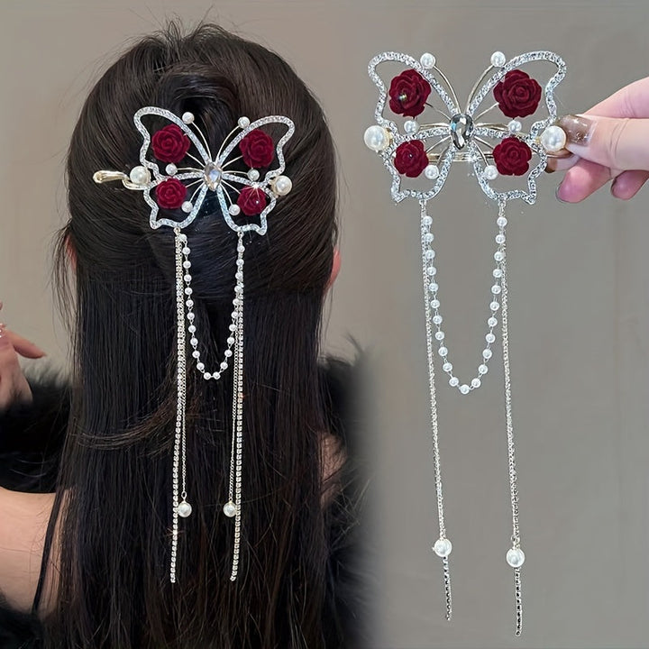 Blooming Butterfly Rhinestone Hair Pin Product Image 01