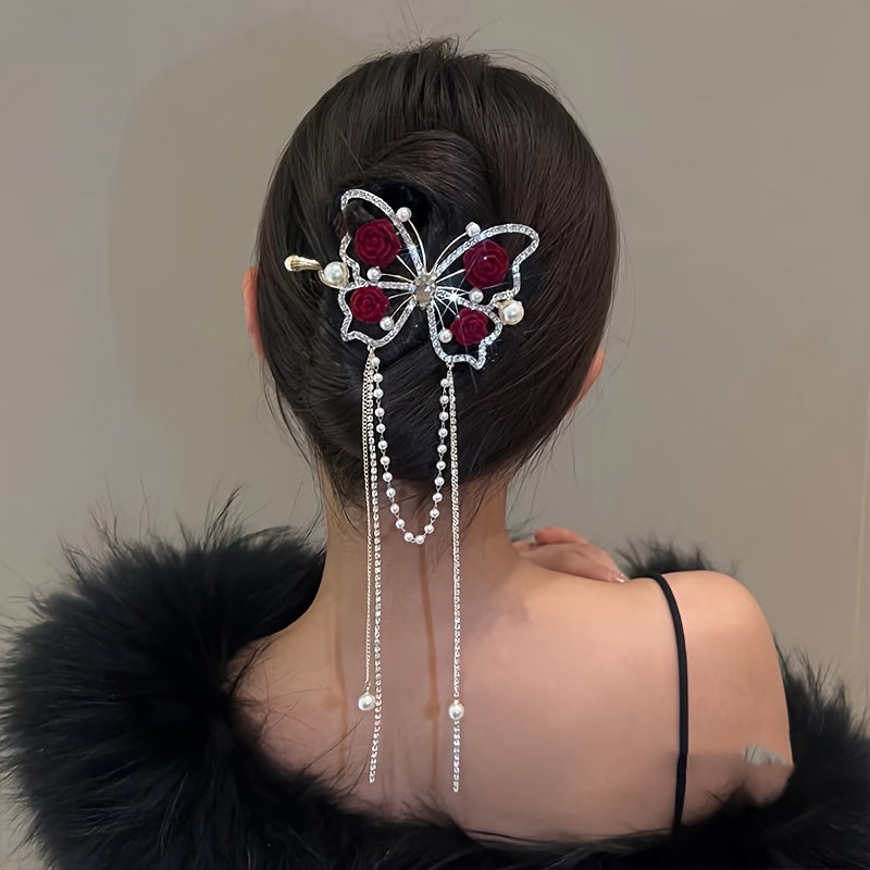 Blooming Butterfly Rhinestone Hair Pin Product Image 06