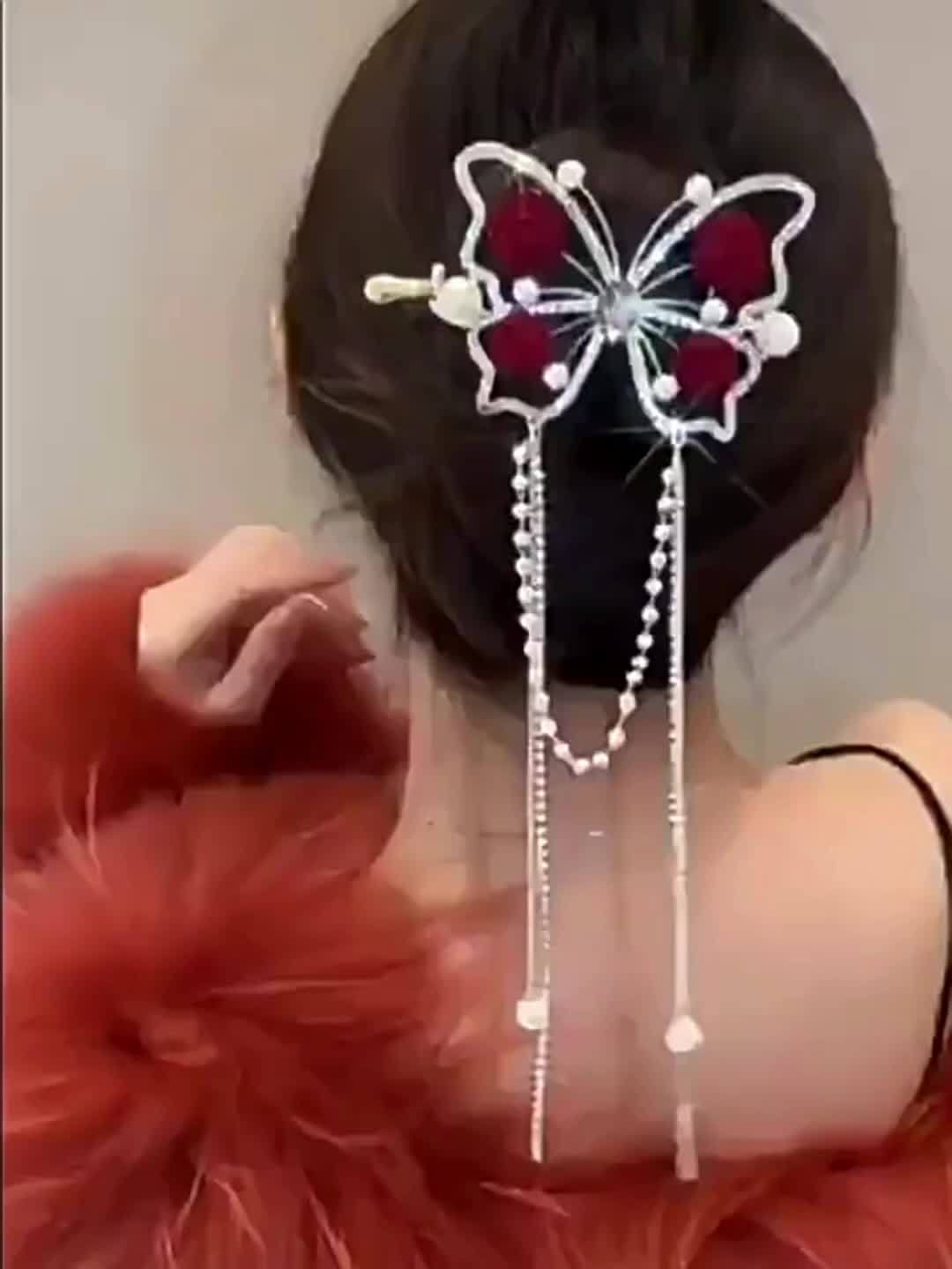 Blooming Butterfly Rhinestone Hair Pin Product Image 08