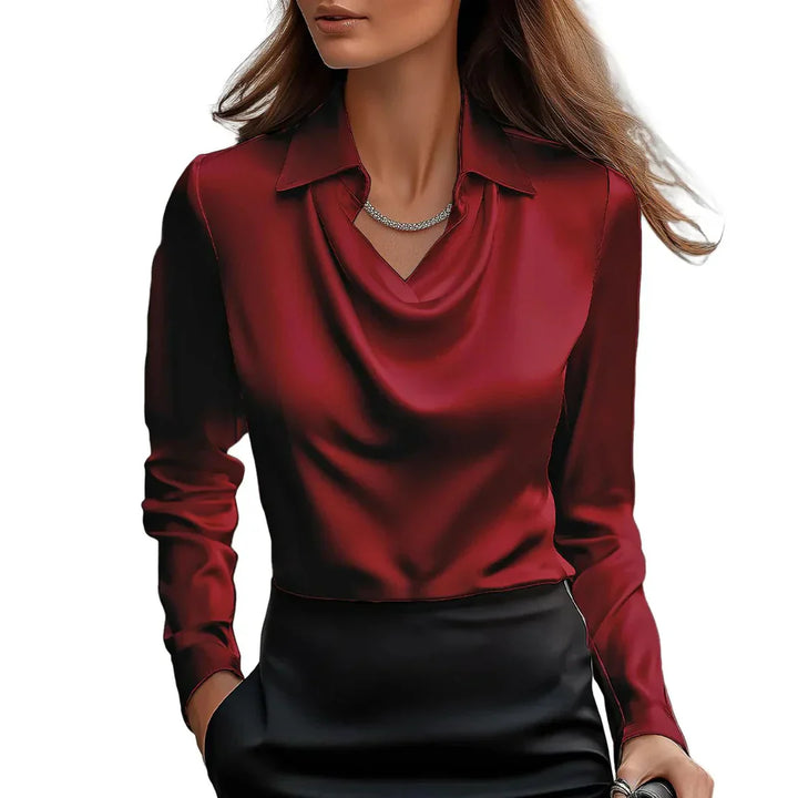 Women’s Blouse | Draped Neckline | Elegant Long Sleeve Design
