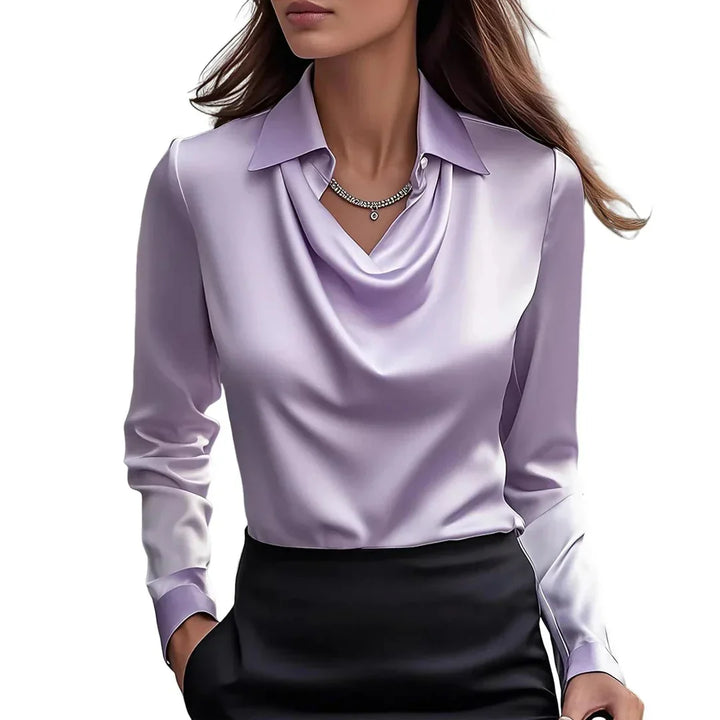 Women’s Blouse | Draped Neckline | Elegant Long Sleeve Design